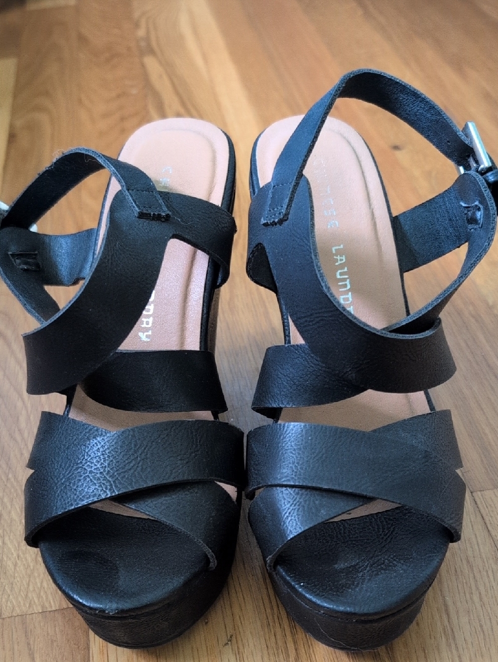 Chinese Laundry Black Strappy Platform Sandals